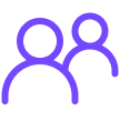 Stacks logo with 3 purple word bubbles stacked on top of each